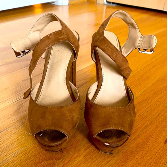 Women Strapped Heel, Open Toe, Brown, Fake Suede,6 - Picture 1 of 8